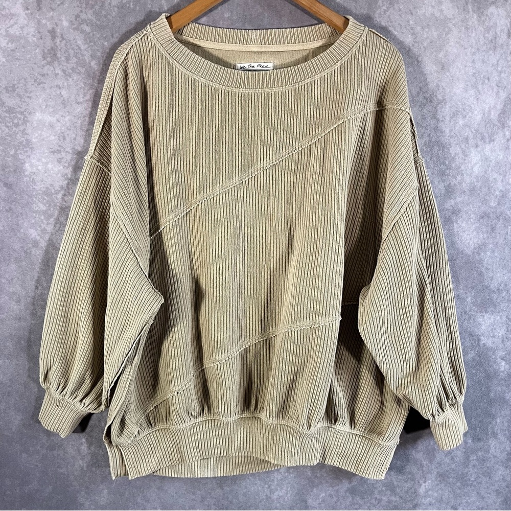 We The Free People Sweater Womens Small S Beige Round Neck Ribbed Oversized